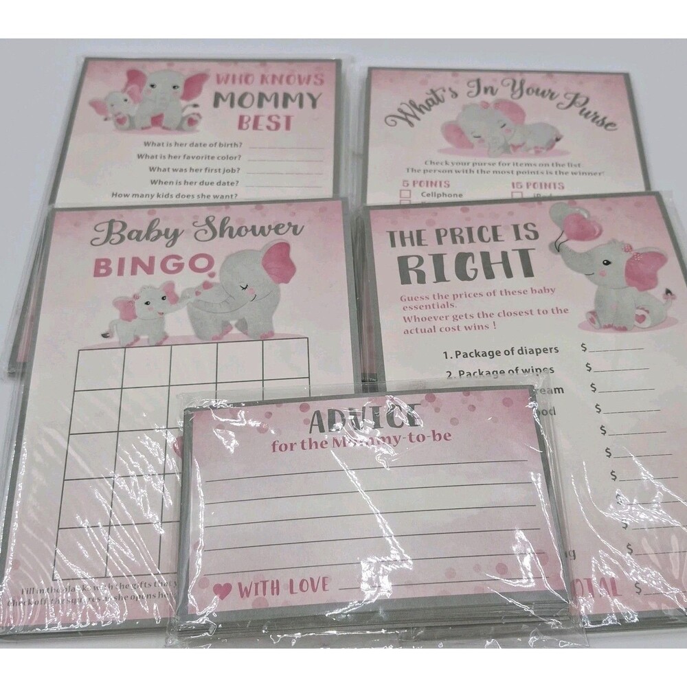 Baby Shower Games Girls Set of 5 Baby Shower Game Activity 25 sheets each game